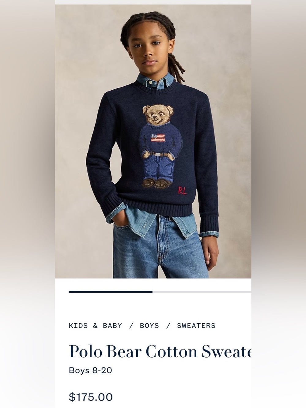 Polo by Ralph Lauren Navy Bear Intarsia Crewneck Sweater